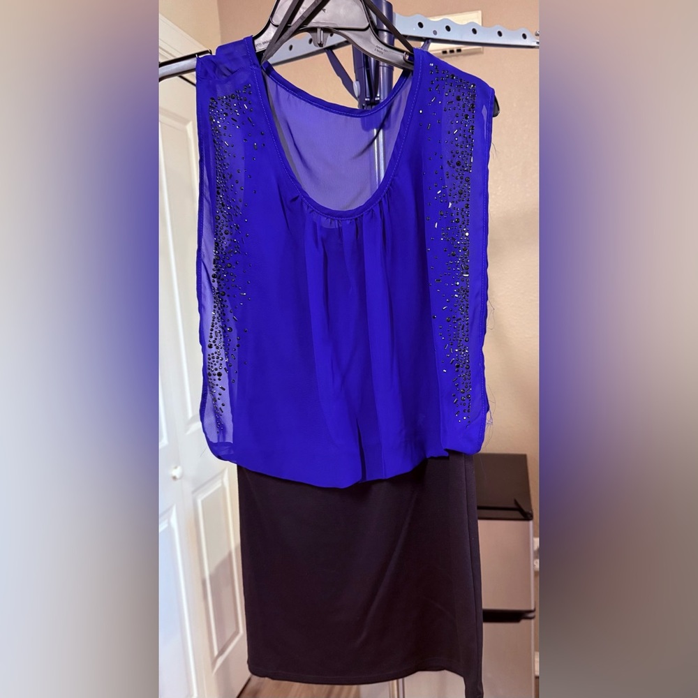 Elegant Blue Embellished Women's Full Piece/Dress